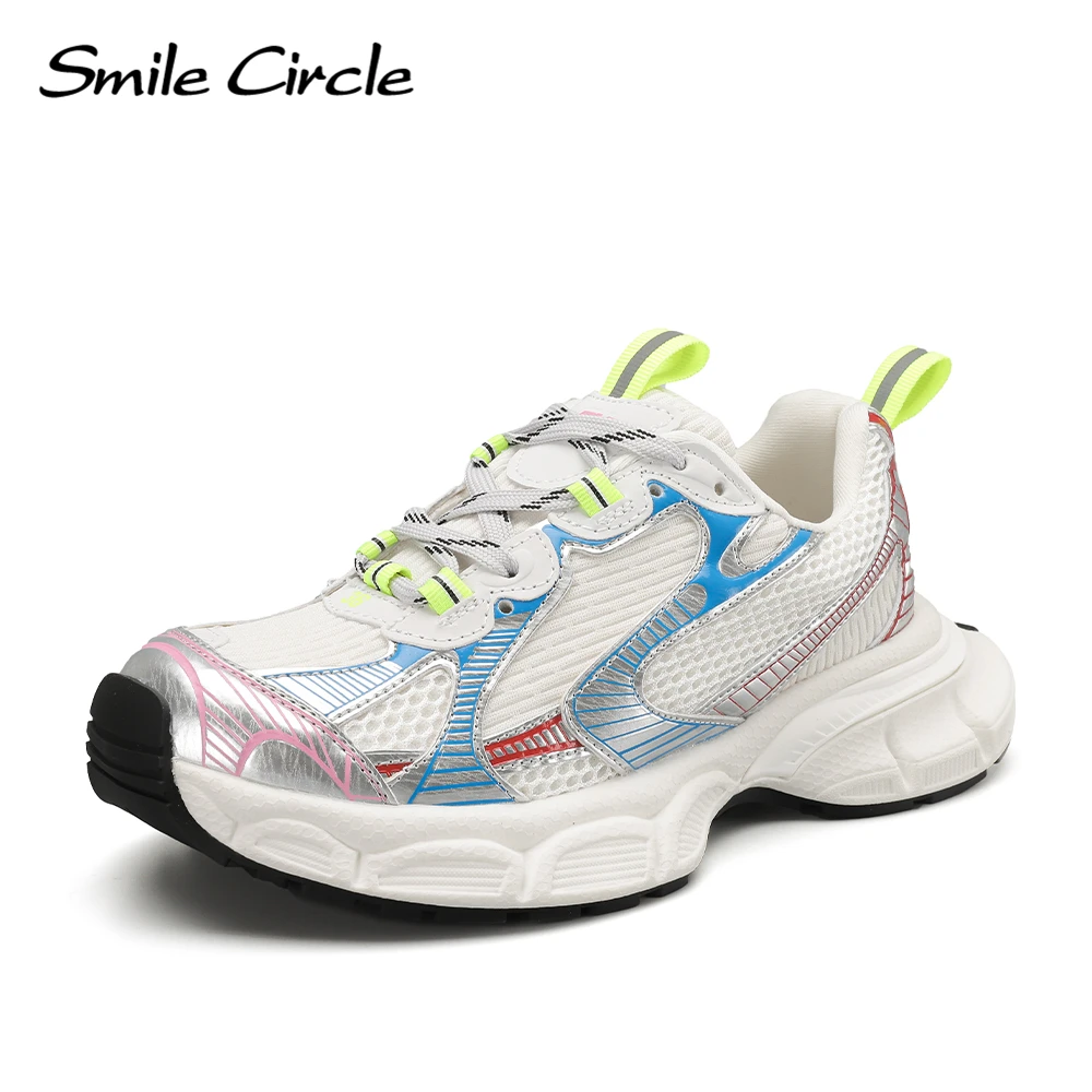 Smile Circle Luxury 3XL Chunky Sneakers Women Mesh Lace Up Flat Platform Shoes Breathable Thick Bottom Casual Sneakers