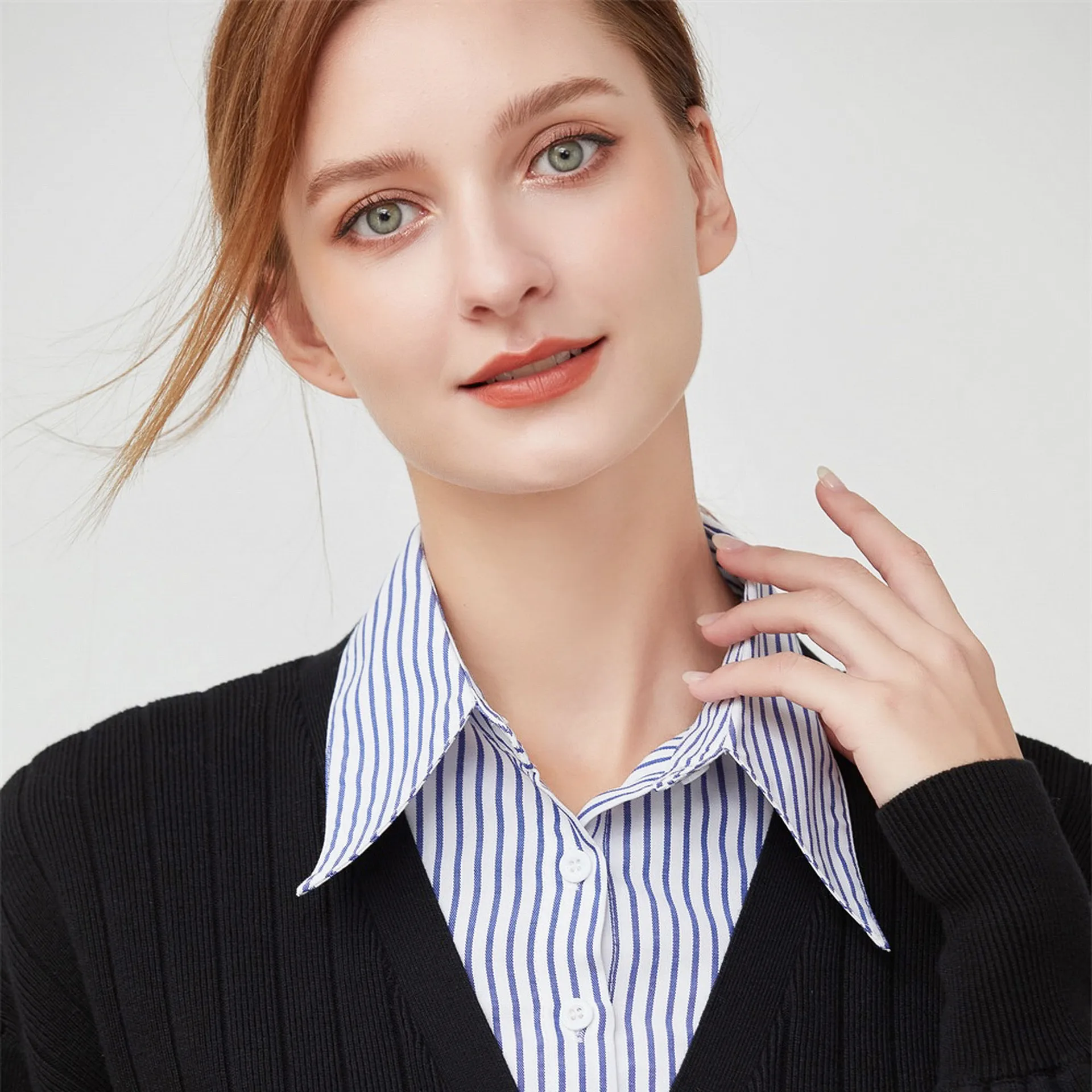 Women's Striped Shirt Fake Collar Versatile Autumn and Winter Shirt Collar Decoration Multifunctional Blue Fake Collar