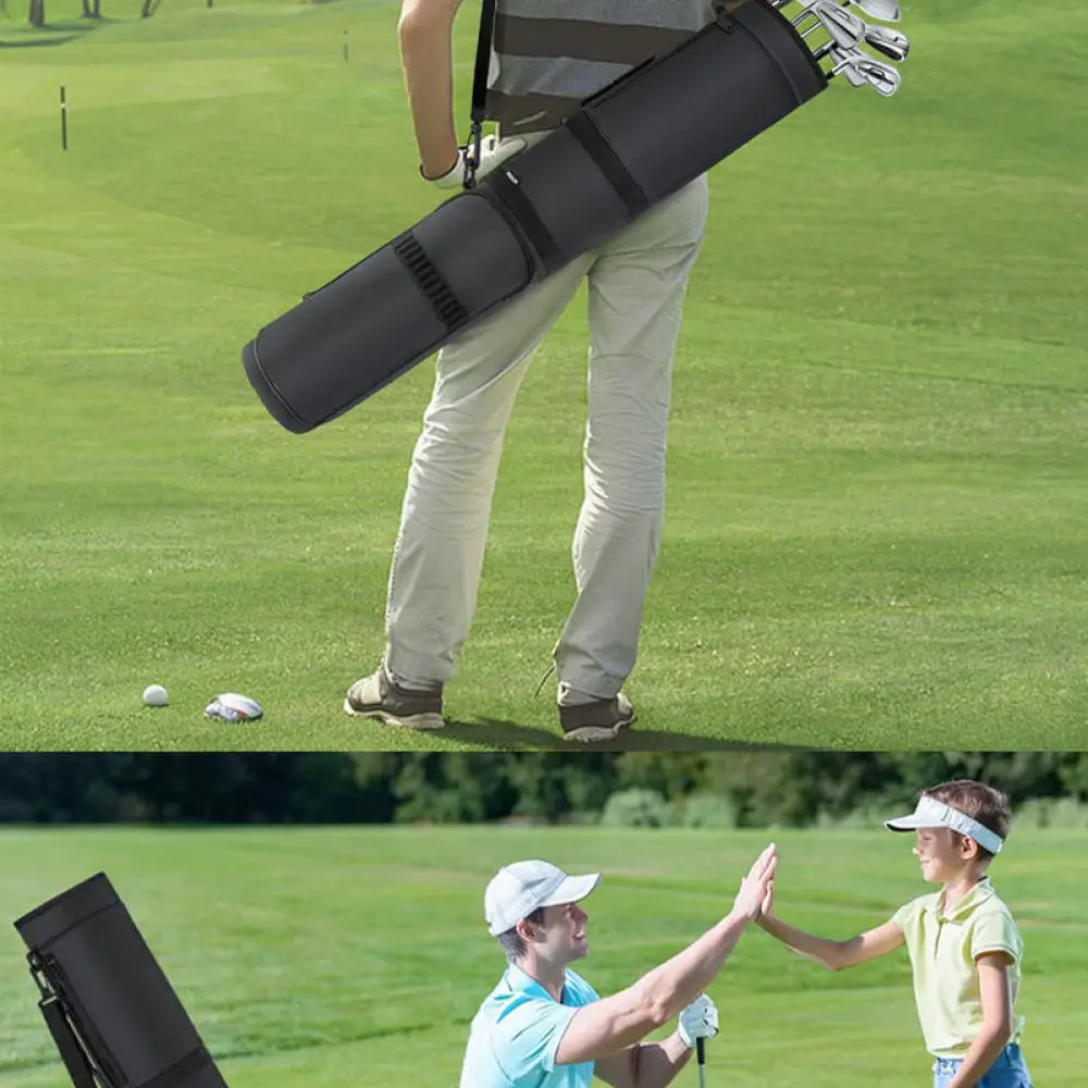 Lightweight Golf Club Bag Foldable Portable Nylon Case Professional Training Carry Pouch Comfortable Shoulder Strap Black