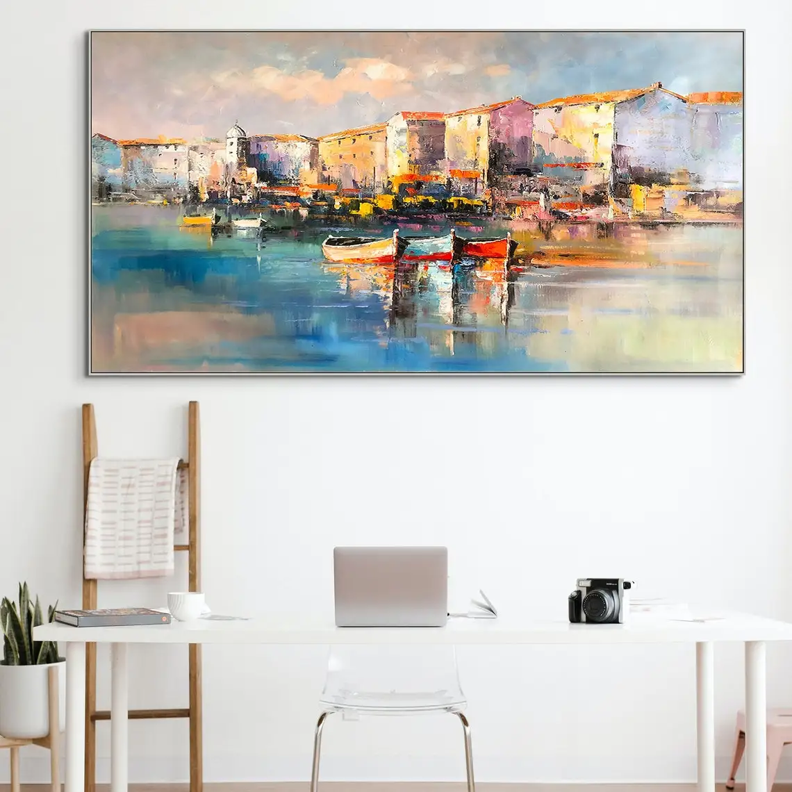 Vibrant Sail Boats Abstract Oil Painting Wall Art for Living Room Painting on Canvas Handmade Oil Painting Home Decor Seascape