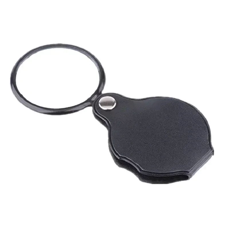 Portable Handheld Magnifying Glass 5X Folding Pocket Magnifier With Leather Holster Jewelry Reading Magnifying Glass