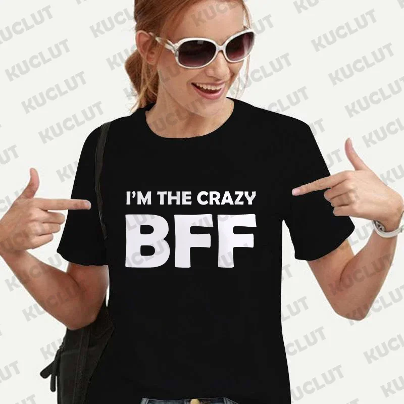 BFF Women T-Shirt Vintage Tee Loose Tops Crazy BFF Funny Gift Best Friends Birthday T Shirt for Women Summer Harajuku Tshirts