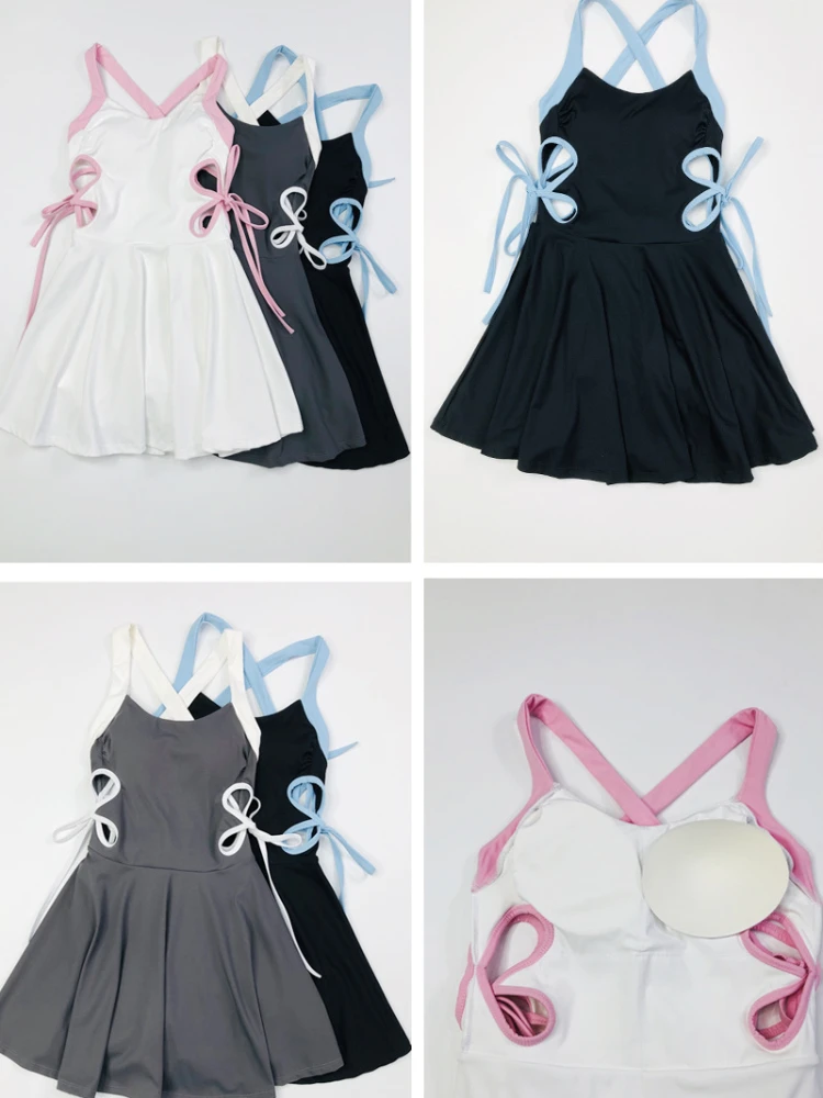 Modna Joga Jednoczęściowa Seksowna Mini Sukienka Cami Krótkie Sukienki z Biustonoszem Wąskie Spódniczki Tenisowe Damska Koszulka Sportowa Legginsy Ubrania Y2k