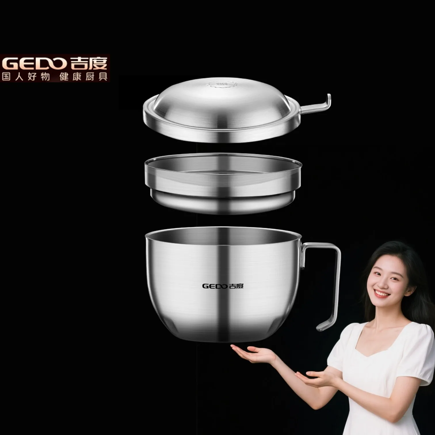 

GEDO LFGB Certification 304 Stainless Steel Instant Noodle Making Bowl Hollow Layer Heat Insulation Warm Keeping Food Container