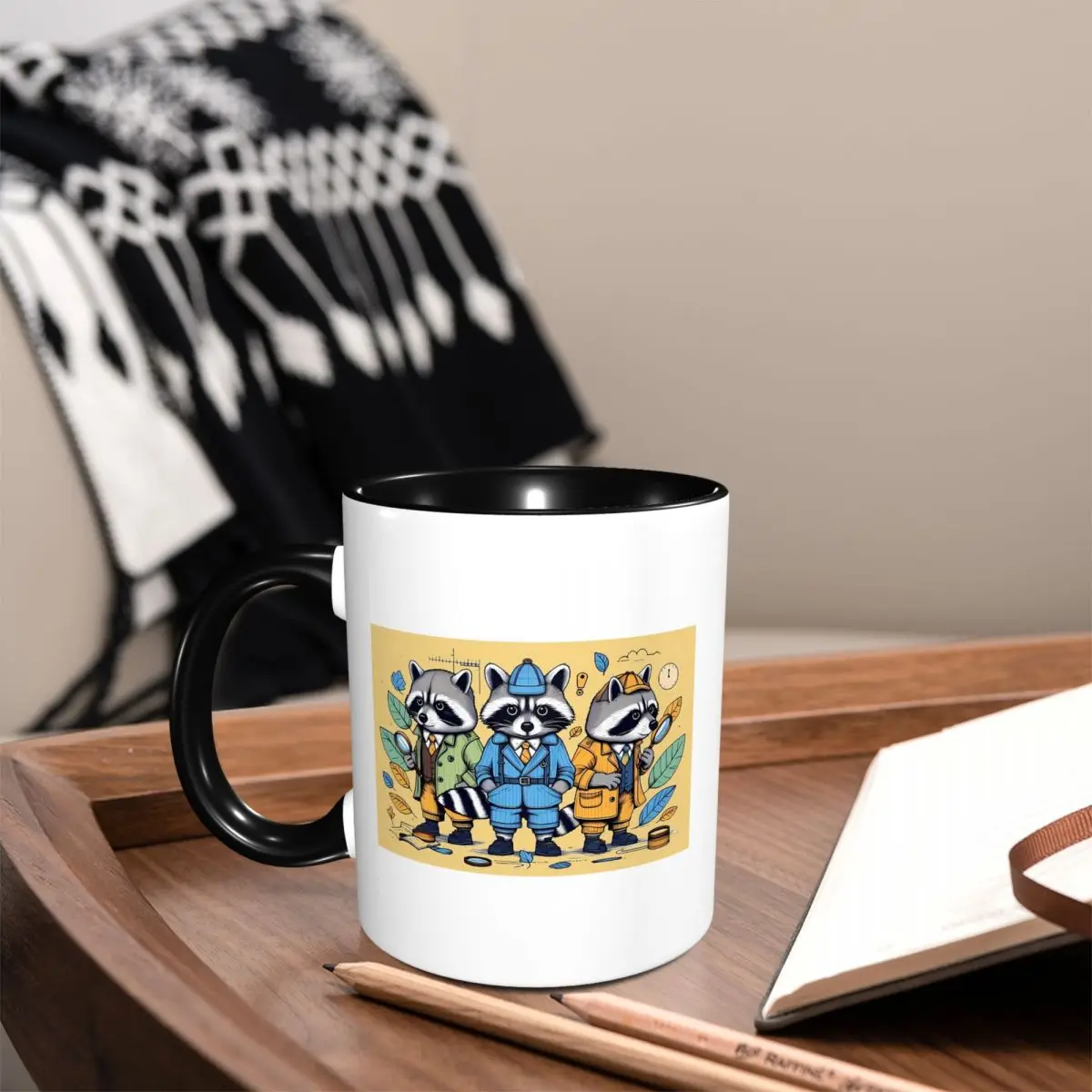 Raccoon Detectives Mug Funny Ceramic Coffee Cups Tea Mugs Milk Cup Drinkware Gifts for Friends