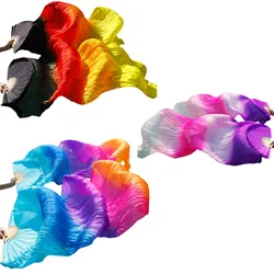 Belly Dance Silk Fan 100% Real Silk Long Silk Fans 1 Pair Handmade Gradient Color Practice Dancing Fans Can Be Customized