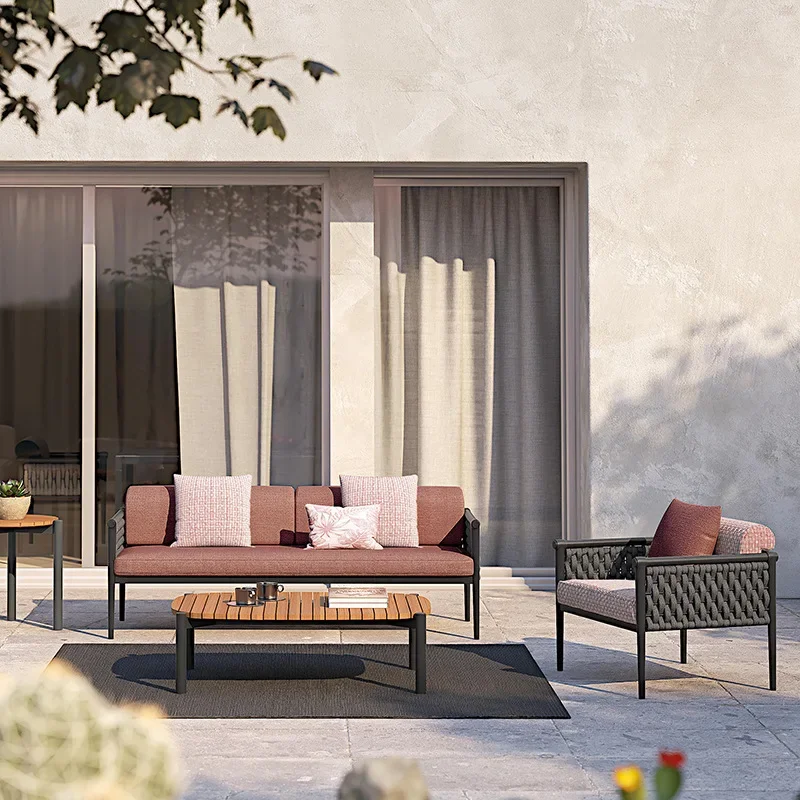 

Nordic outdoor sofa rattan furniture double creative courtyard casual coffee table rattan art living room balcony rattan chair s