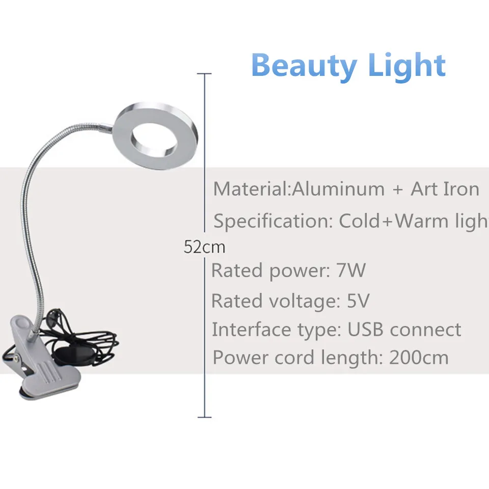 Luce LED di bellezza a due colori per estensione ciglia, tatuaggio, nail art, salone di bellezza, colore/luci calde, protezione per gli occhi, strumento senza ombre