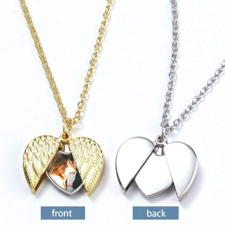 Custom photo pendant commemorative necklace, personalised heart-shaped photo angel wing pendant necklace, personalised gift view 4