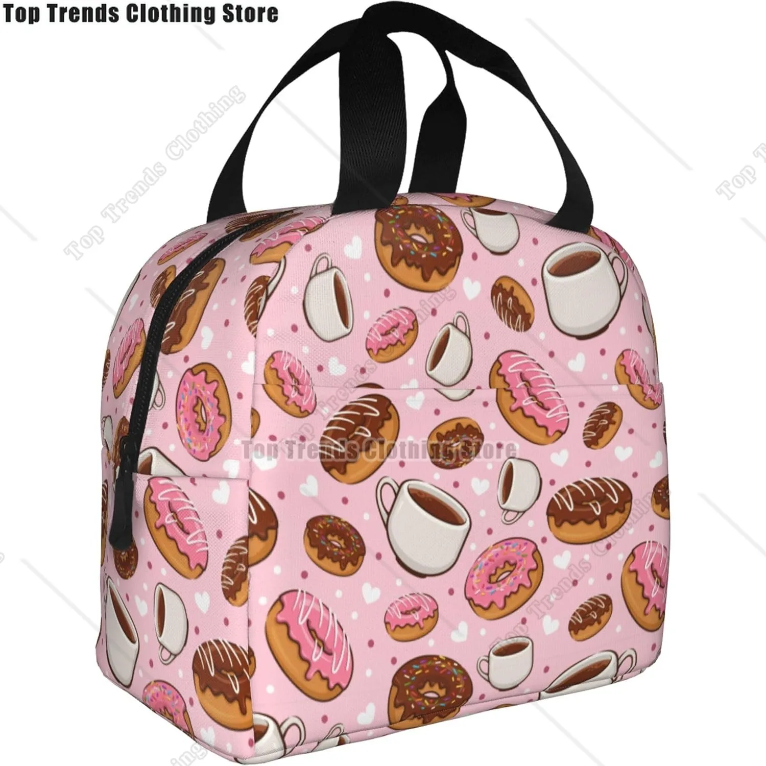 Donut Coffee Lunch Box Lunch Bag Reusable Insulated Lunch Tote Bag Food Handbags for Work Picnic Camping Travel