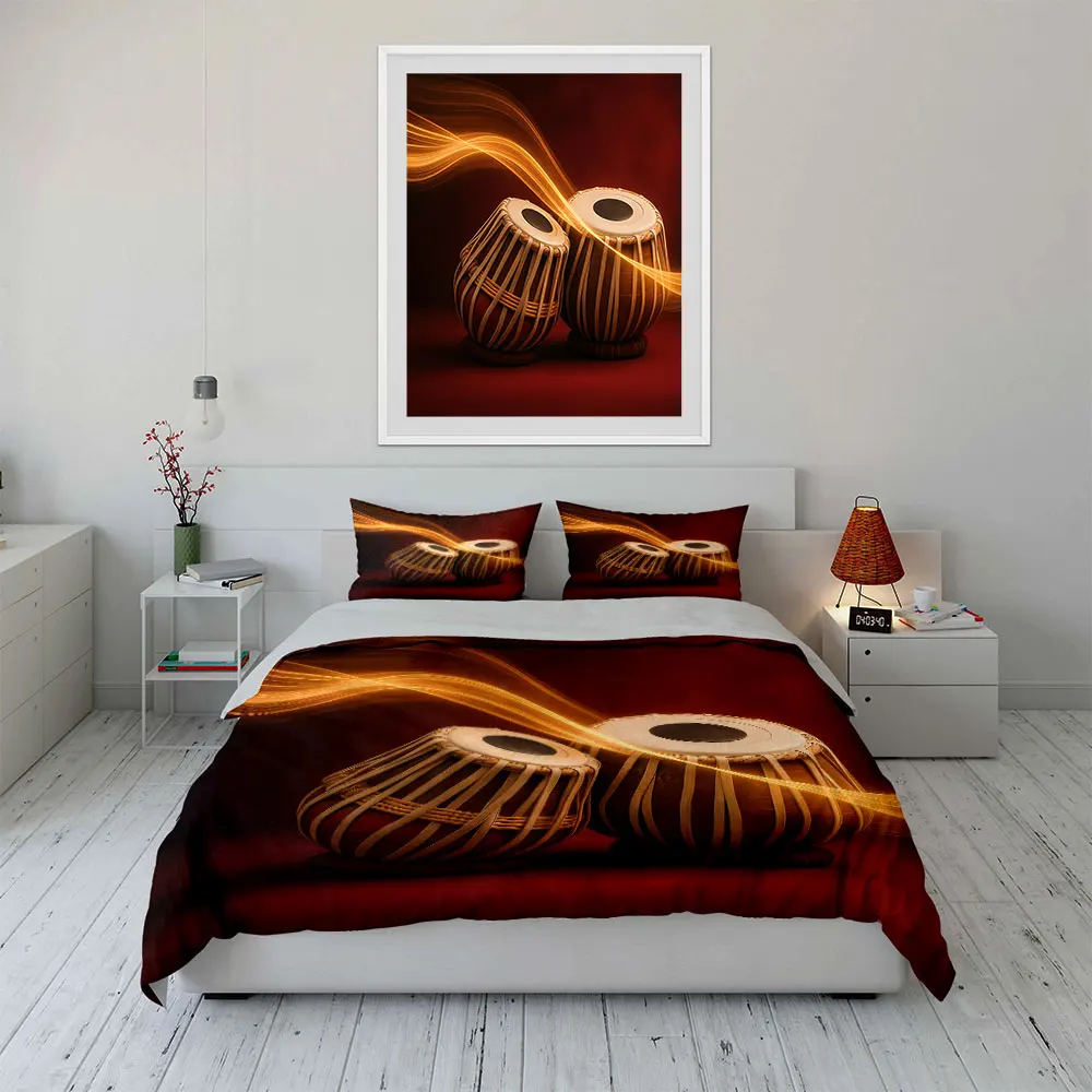 Traditional drums with golden light Print Soft Comfortable Duvet Cover Bedding Set Included 1*Duvet Cover  2*Pillowcases