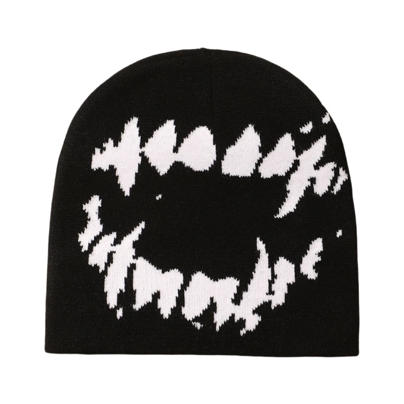 Knitted Hat Punk Pattern Pullover Hat Hiphop Hat Autumn Winter Windproof Hat DXAA