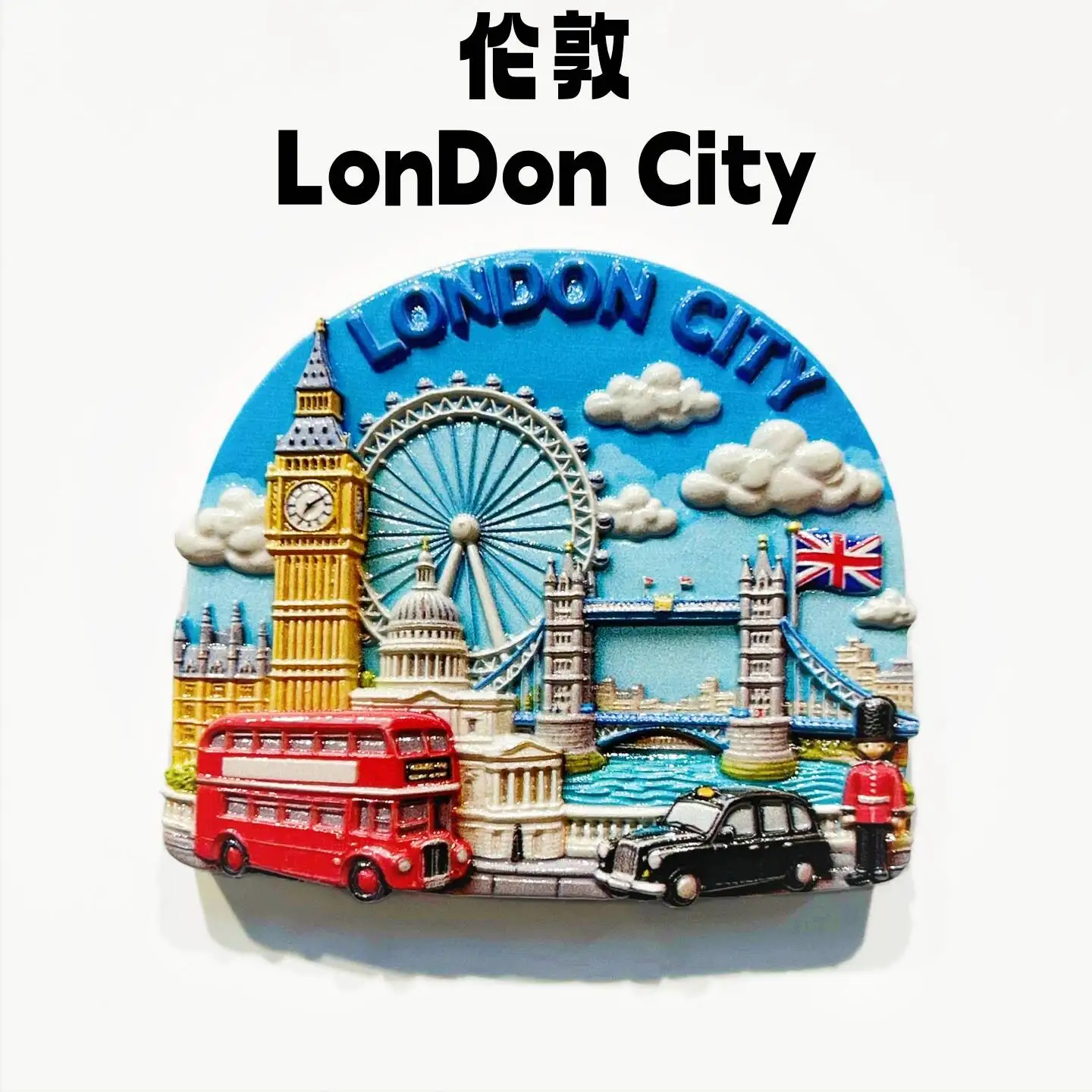 London, UK, Creaive Ferris Wheel, Big Ben, Tower Bridge, Double-Decker Bus, Touris Souvenir, Magne, Refrigeraor Sicker,