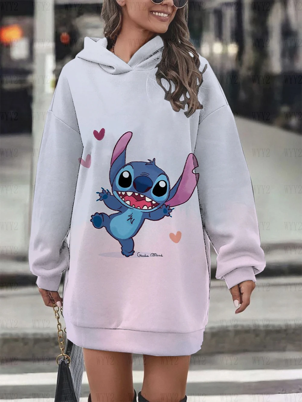 Christmas Disney Stitch print women\'s elegant fashion casual pullover hoodie new autumn and winter sweater dress