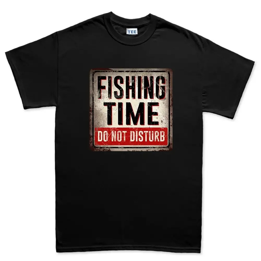 Mens Fishing Time Do Not Disturb Warning Sign T Shirt Top