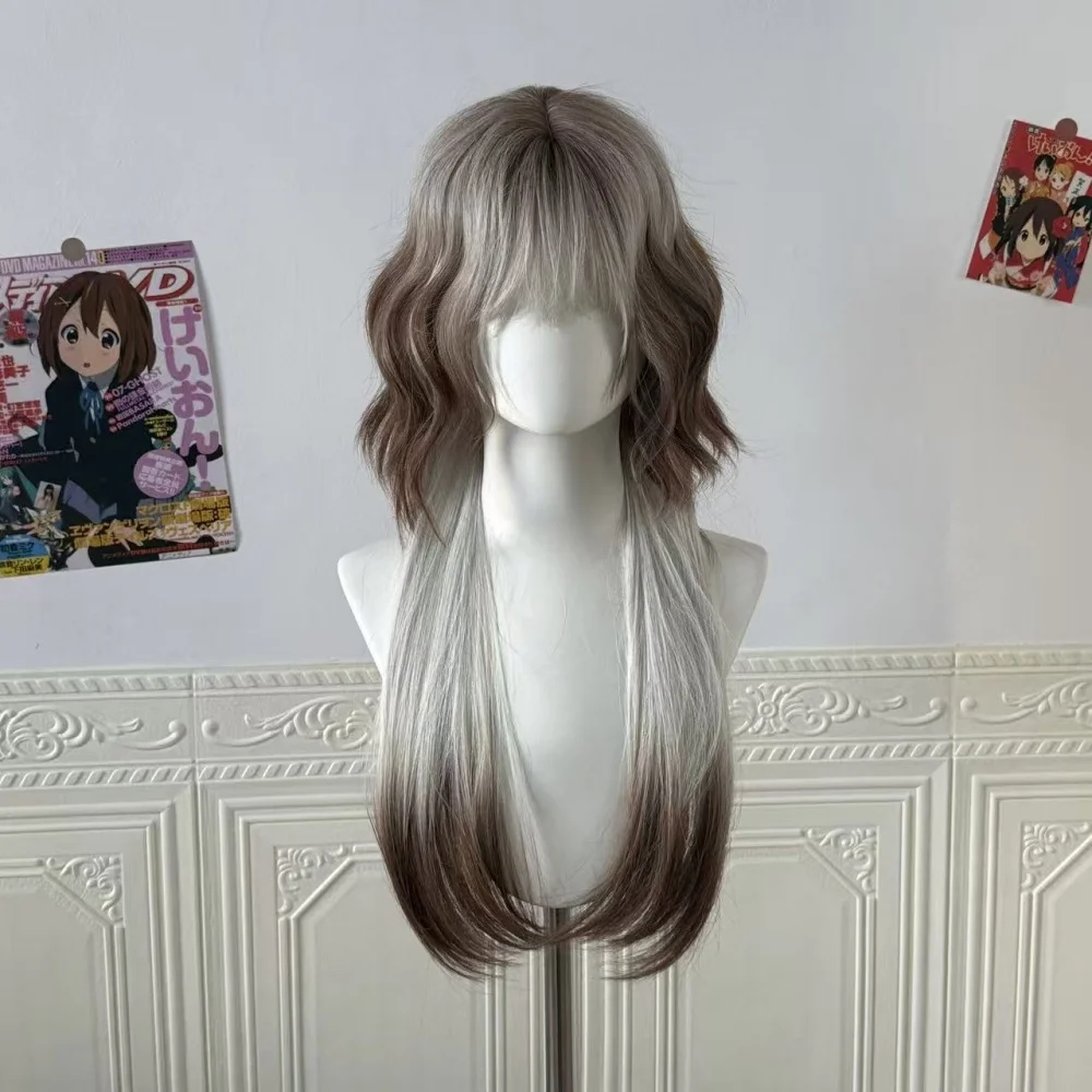 OLACARE Long Curly Wave Wig Bangs Colorful Cosplay Silky Wig for Women Daily Party Natural Soft Synthetic LM Hair Heat Resistant