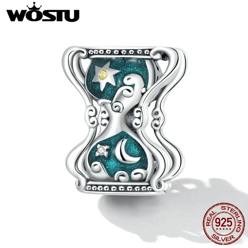 WOSTU 925 Sterling Silver Special Hourglass Charms Sun & Moon Beads For Women Fit Original Necklace Bracelet DIY Jewelry Making