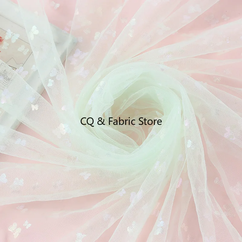 Tessuto di tulle a rete con motivo fiocco colorato da 2 metri per abbigliamento per bambini, abito, gonna gonfia, tessuto di design