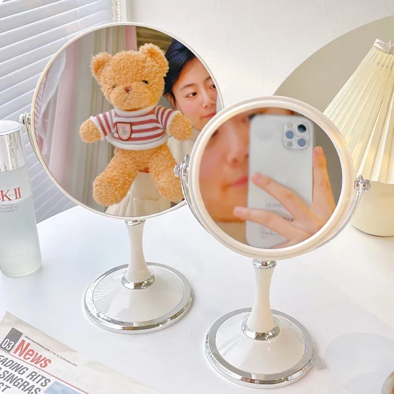 Aesthetic Portable Mirror Hairdressing Makeup White Modern Mirror Nordic Round Design Maquillaje  Bedroom Decoration