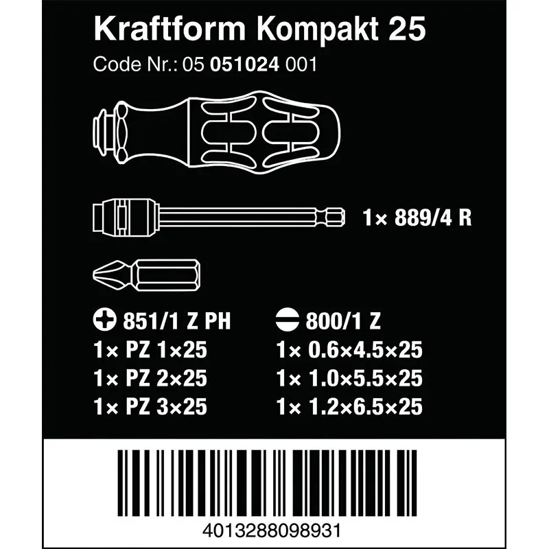 WERA 05051024001 KK25 Screwdriver Set Kraftform 180mm Long Handle Elescopic Bayonet Blade Screwdriver with Practical Belt Pouch