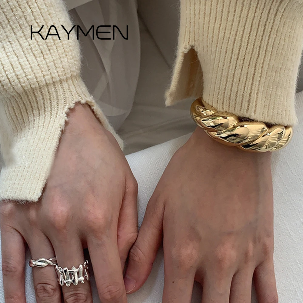 Twisted Geometric Punk Style Women Hip Hop Fashion Simple American Wide Bangle Daily Dating Wedding Bracelet Jewelry Accessory