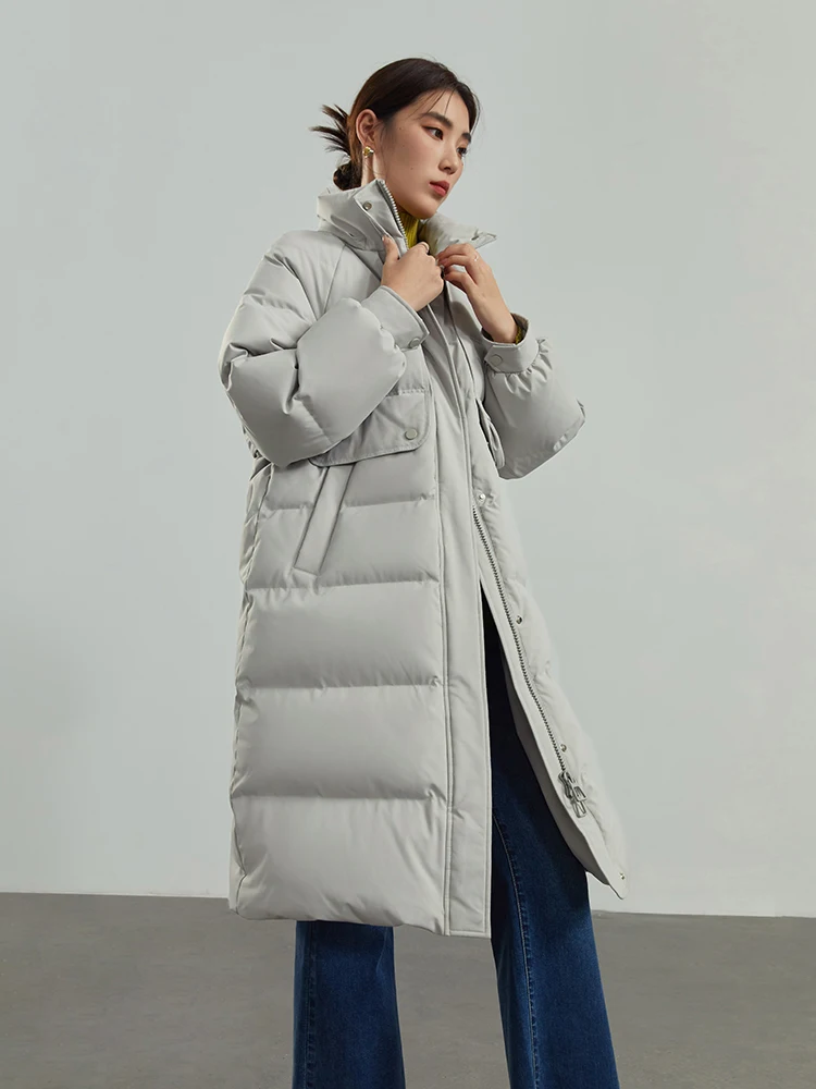 DUSHU 178.5-210.5G Filling Capacity Casual Loose Big Fur Collar Long White Duck Down Jacket Women Winter New Down Coat Female