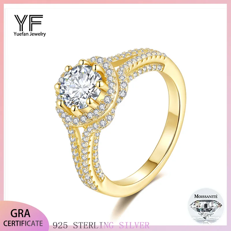 

Moissanite Engagement 18K Yellow Plated Ring Women Sterling Silver 925 Luxury Jewelry 1CT D VVS1 Promise Rings Wedding Band Gift