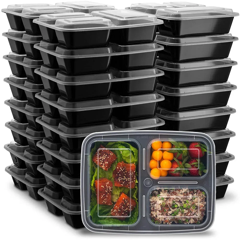 

Набор из 20 одноразовых ланч-боксов на 32 унции с тремя отделениями, для микроволновой печи, штабелируемые пластиковые контейнеры для хранения еды