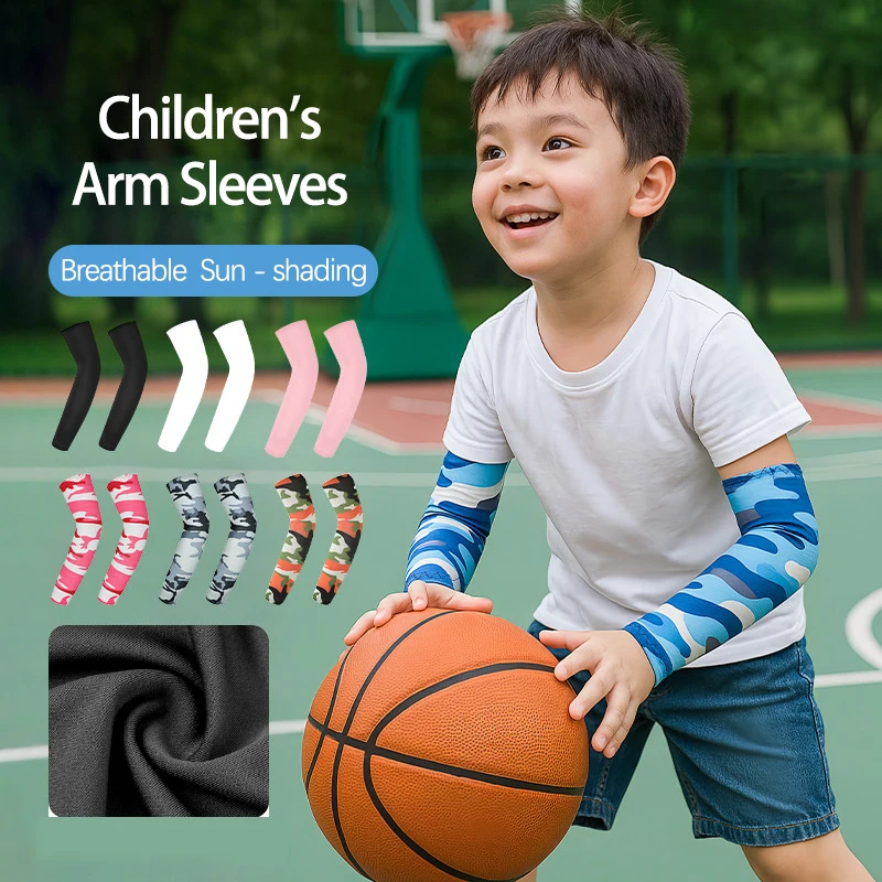 Children Arm Sleeves Anti-sunburn Summer Boys Girls Arm Cover Thin Ice Silk Outdoor Teenager Sports Cycling Kids Elastic Sleeves