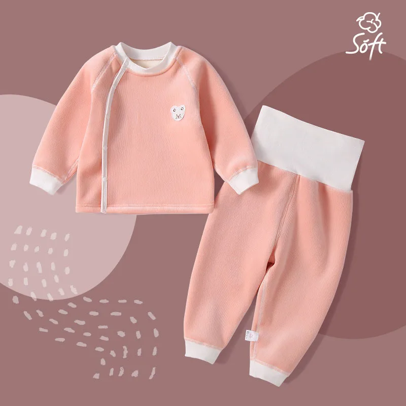 Baby Girl Clothes Set Velvet Soft Infant Boy Undewear Tops+High Waist Pant 2Pcs Suit Winter Warm Toddler Sleepwear Children A804