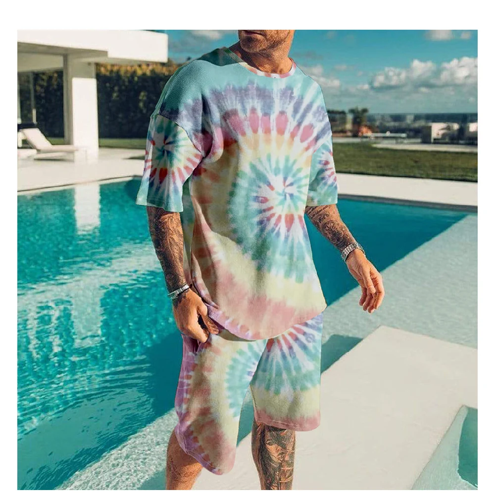 Zomer Kleur Mengen 3D Print T-shirts Shorts Sets Mannen Trainingspakken Oversized Korte Mouw T-shirt Broek Set Man Pakken kleding