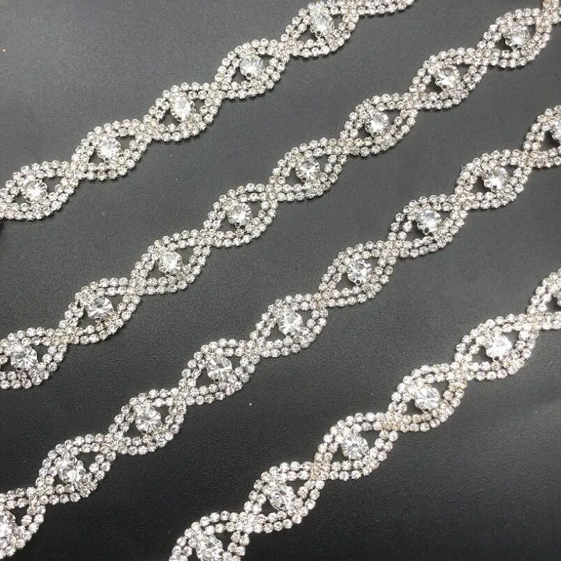 10Yards Diamante Trim Silver Crystal DIY Rhinestone Trimming Cup Chain, Bridal Applique Sew On Decor