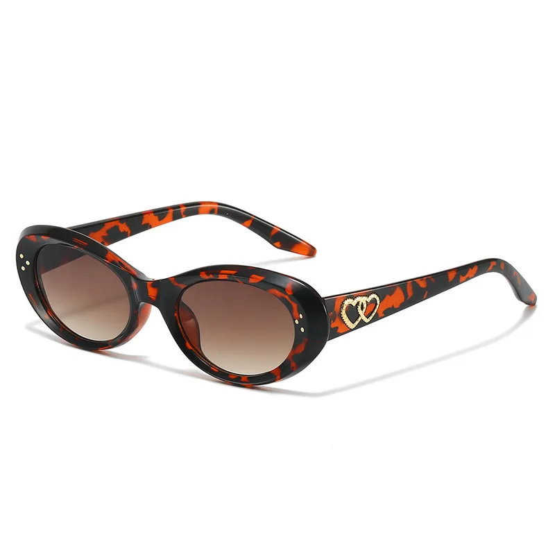 2026 New Personalized Cat-Eye Fashion Sunglasses Women Three Rivets Trendy Oval Double Heart UV400 Sun Screen Travel Sun Glasses