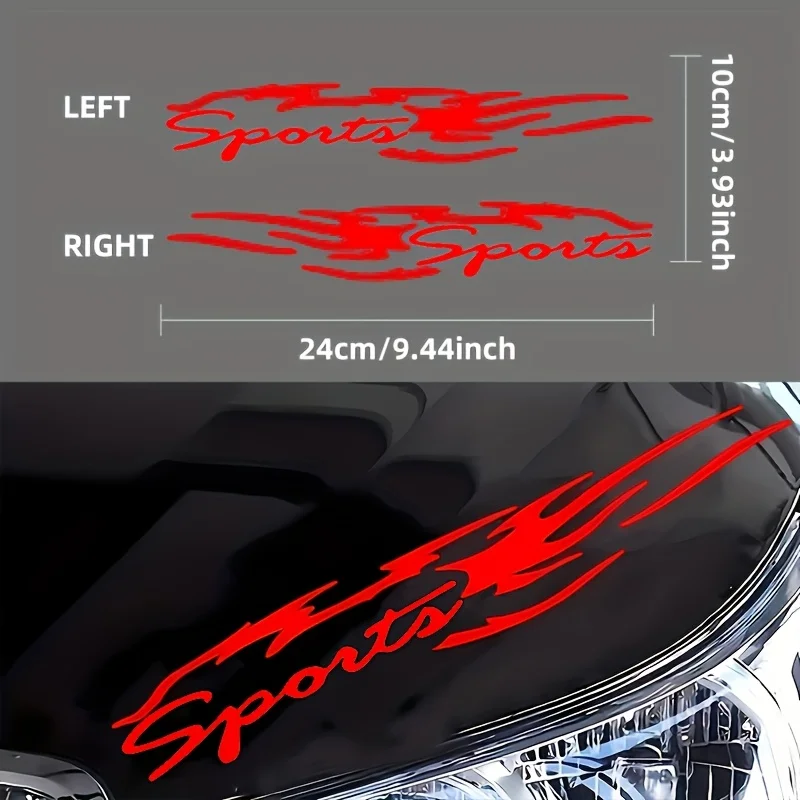 2Pcs/set Red Flame Sport Vinyl Decals, Glossy Racing Stickers for Motorcycle Car Side Skirt Grille