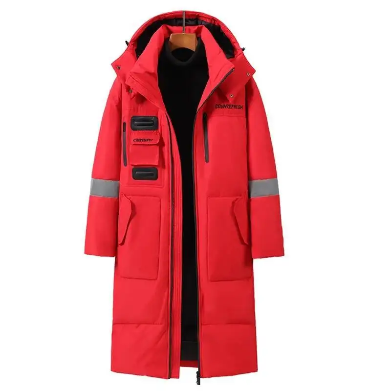 سترات شتوية للرجال طويلة بطة بقلنسوة موضة 2022 معاطف دافئة سميكة معاطف فضفاضة للرجال سترات رجالي باللون الأسود والأحمر والأبيض #6