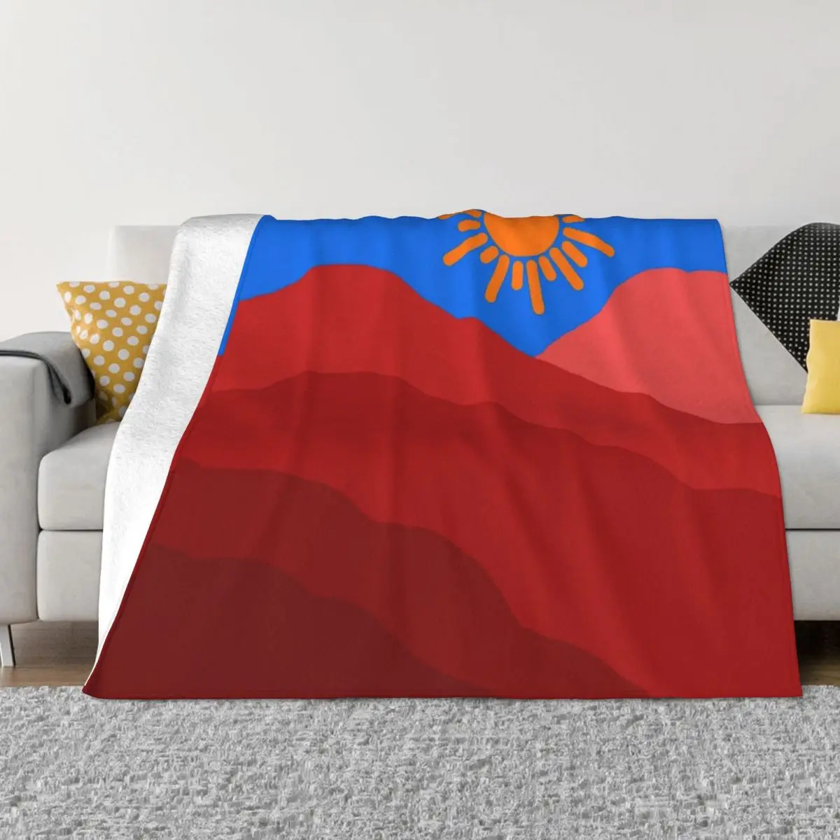 watercolor mountain wave and sun Art sticker Throw Blanket Stuffed Blankets Comforter Blanket For Sofa Thin Blanket Sofa