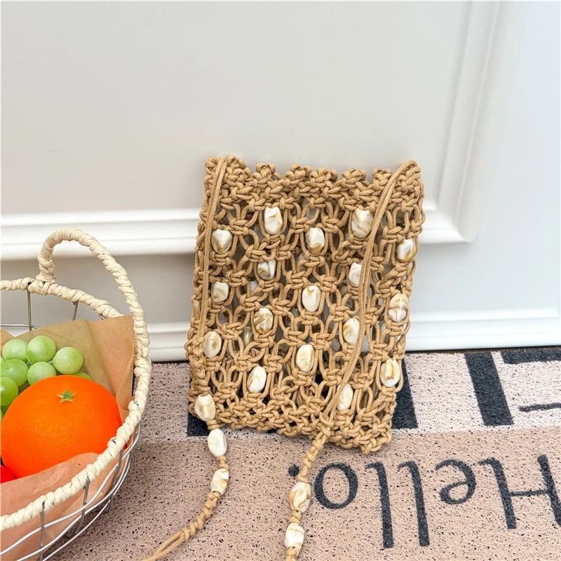 

Летняя женская сумка-кроссбоди для телефона, модная ажурная сумочка с цветными камнями, трендовая пляжная сумка через плечо.