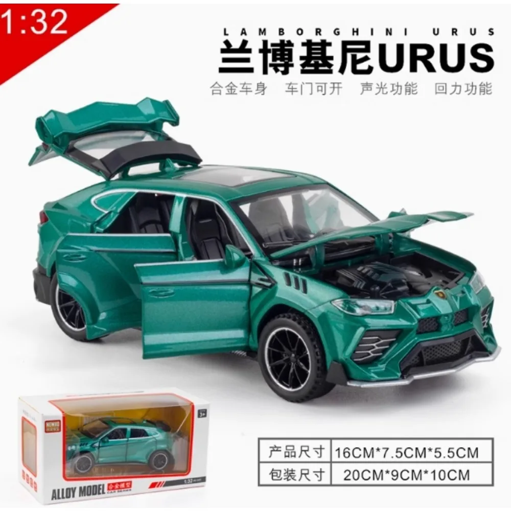 1:32 URUS Miniature Sports Car Model Toys Alloy Diecast Sound Light Doors Opened Pull Back Supercar Ornament Vehicles Kids Gifts