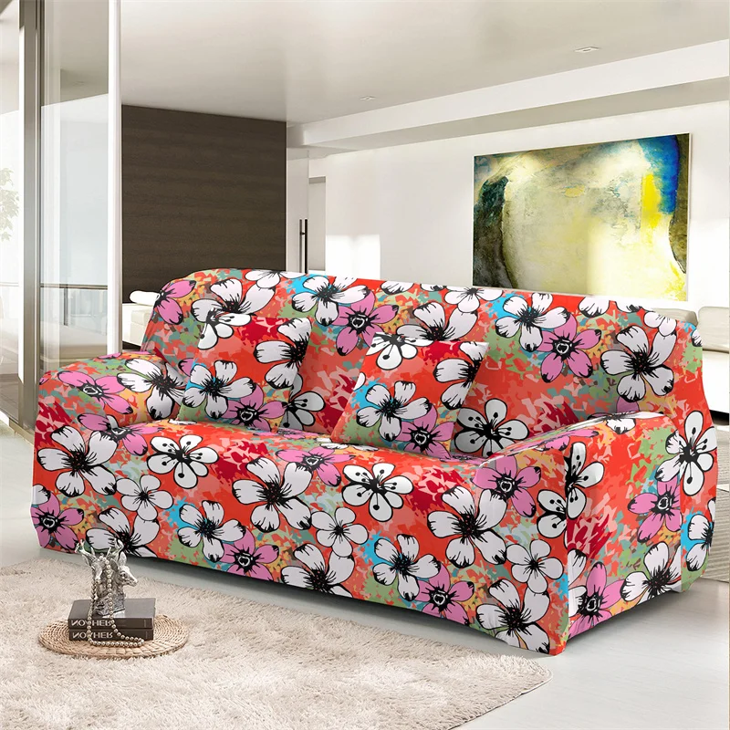 Flower Leaves Elastic Sofa Cover For Living Room 1/2/3/4 Seater Universal Size Slipcover Sectional Couch Cover Loveseat Armchair