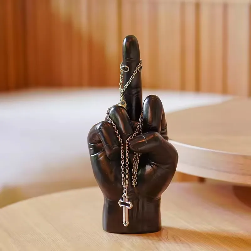 Middle Finger Hand Gesture Statue Modern Art Black Gold Silver Hand Resin Figurine Finger Model for Home Room Decor