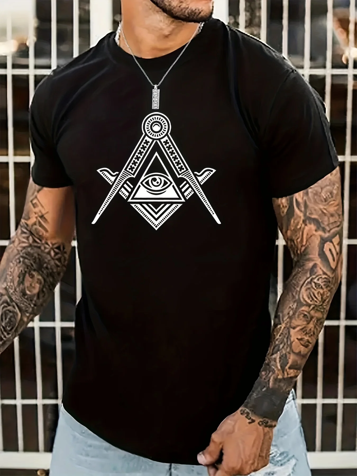 

Geometric Graphic Print Mens Creative Top Casual Short Sleeve Crew Neck T-shirt Mens Clothing For Summer Outdoor