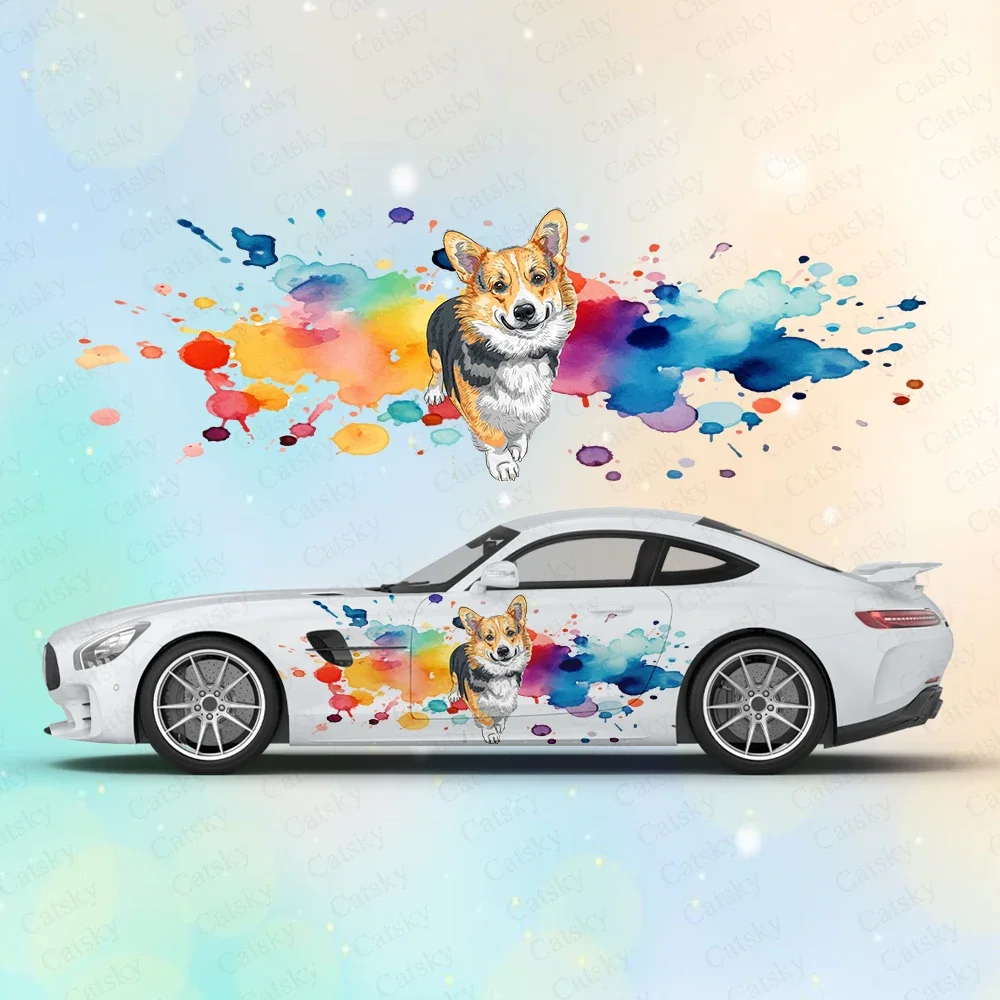

Вельш корги, красочные большие автомобильные наклейки и наклейки, наклейки на кузов автомобиля, боковые наклейки, водонепроницаемые автомобильные виниловые наклейки для грузовика, внедорожника