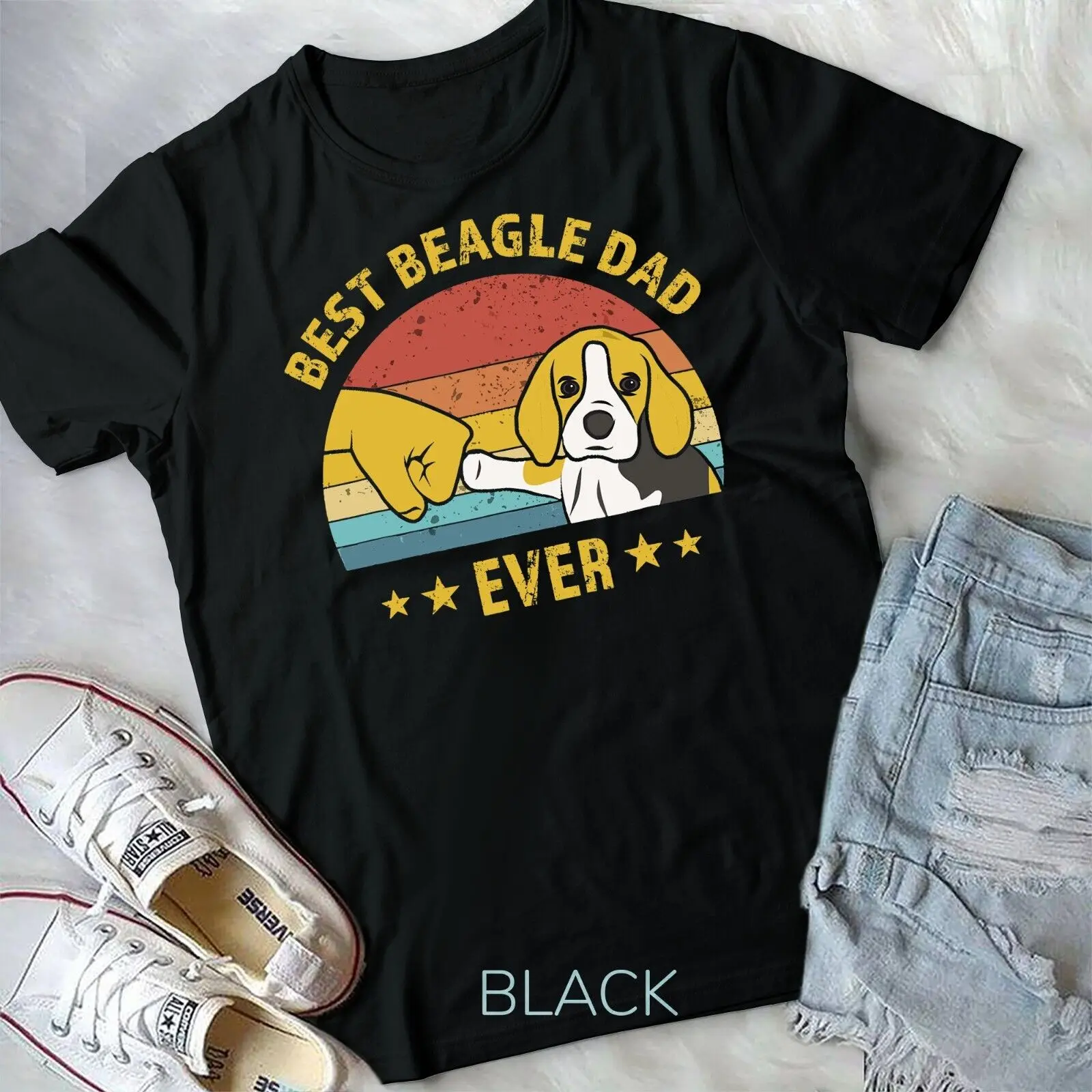 

Mens Cute Best Beagle Dad Ever Retro Vintage Gift Puppy Lover Unisex T-shirt