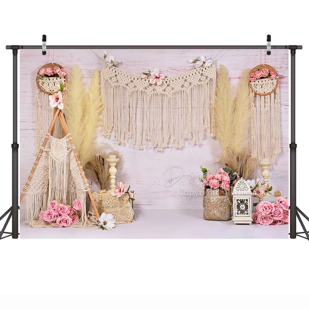 Bohemia Kids Cake Smash Backdrop Boho Style Flowers Garden Portrait Background Baby Birthday Art Photography Studio Photocall