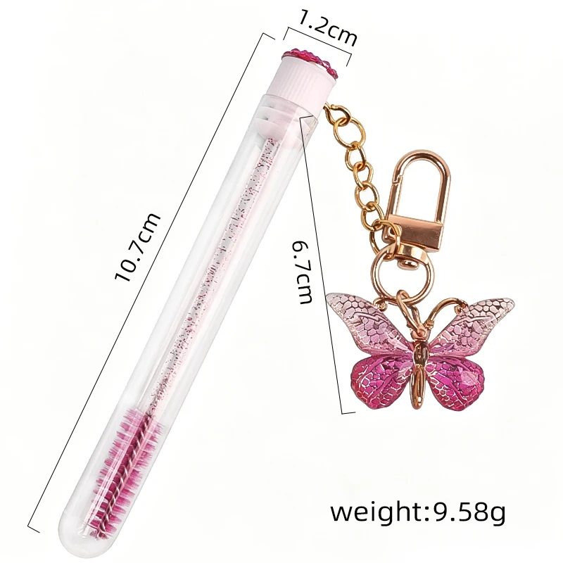 1pcs Tube Eyelash Brush With Butterfly Pendant Keychain Lash Extension Makeup Brushes Cute Eyelashes Lifting Comb Beauty Tool