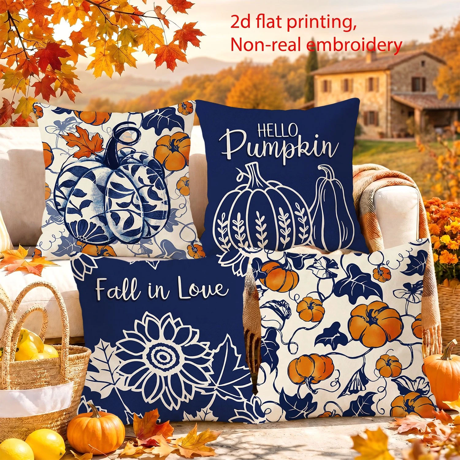 4PCS Fall Farmhouse Throw Pillow Covers, Buffalo Plaid Pumpkin Maple Leaf Autumn Decorative Cushion Cases for Sofa Couch