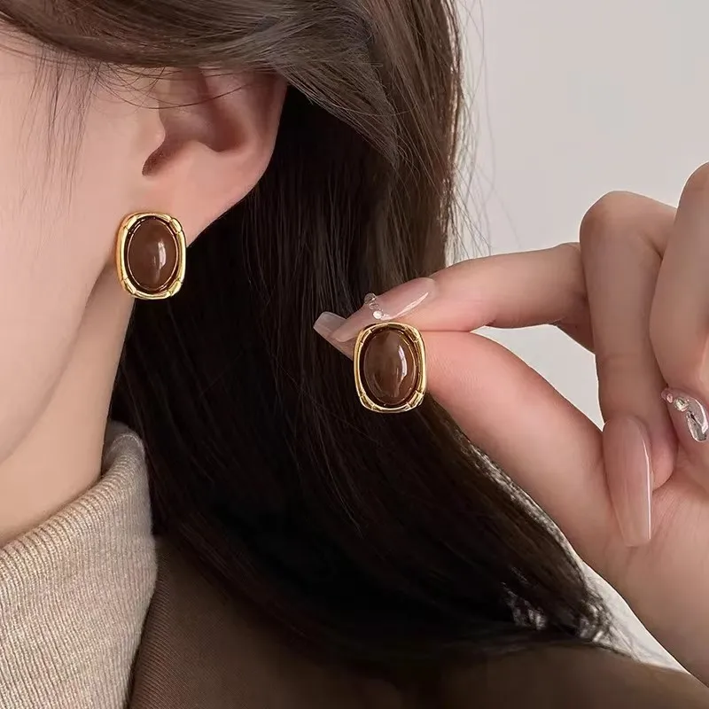 أقراط نسائية عصرية على شكل قهوة بسيطة رائعة بنمط هندسي مربع مجوهرات بنمط جديد هدايا حفلات أعياد الميلاد