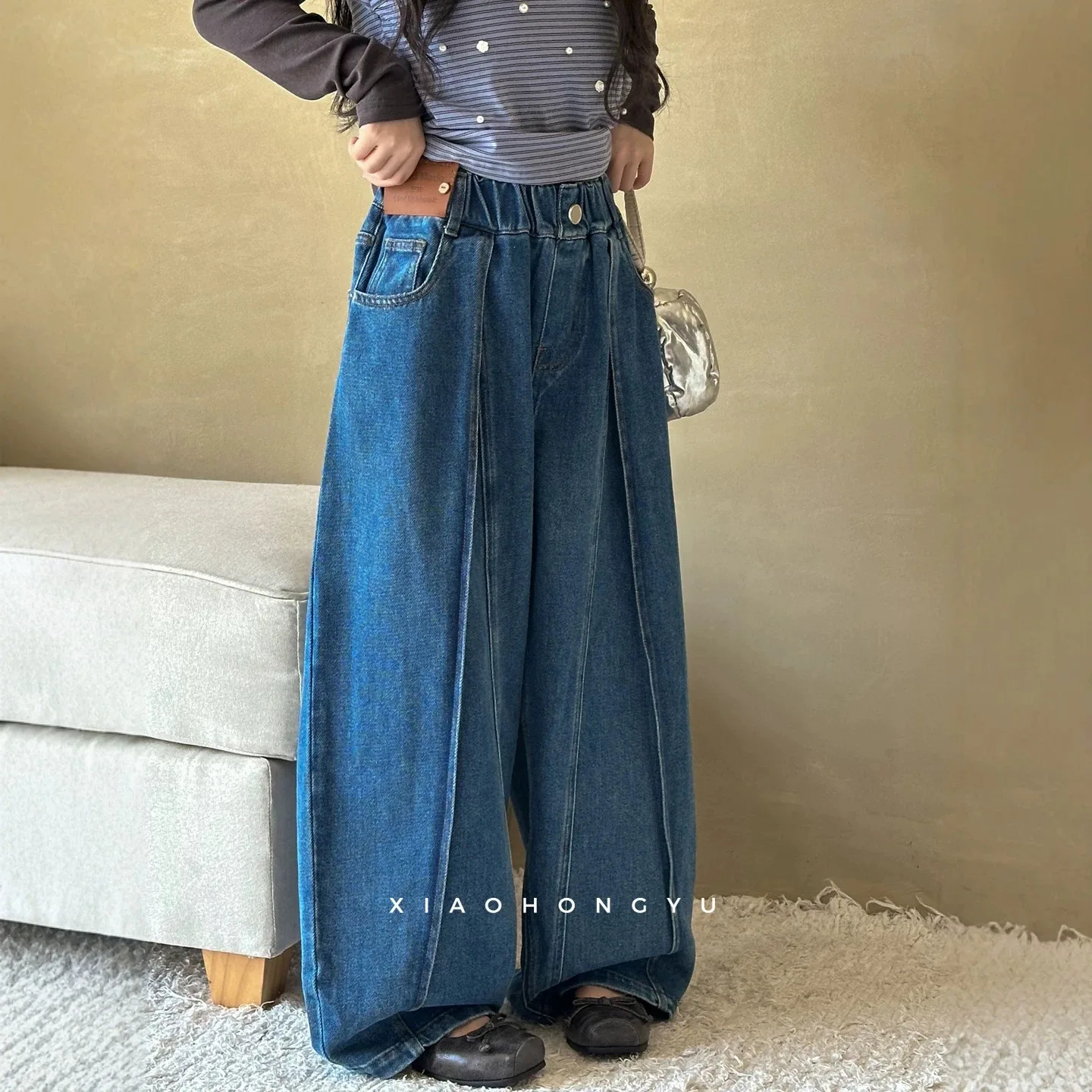 Girls Jeans Autumn Collection 2026 New Autumn Loose Wide Leg Parent Child Straight Leg Pants