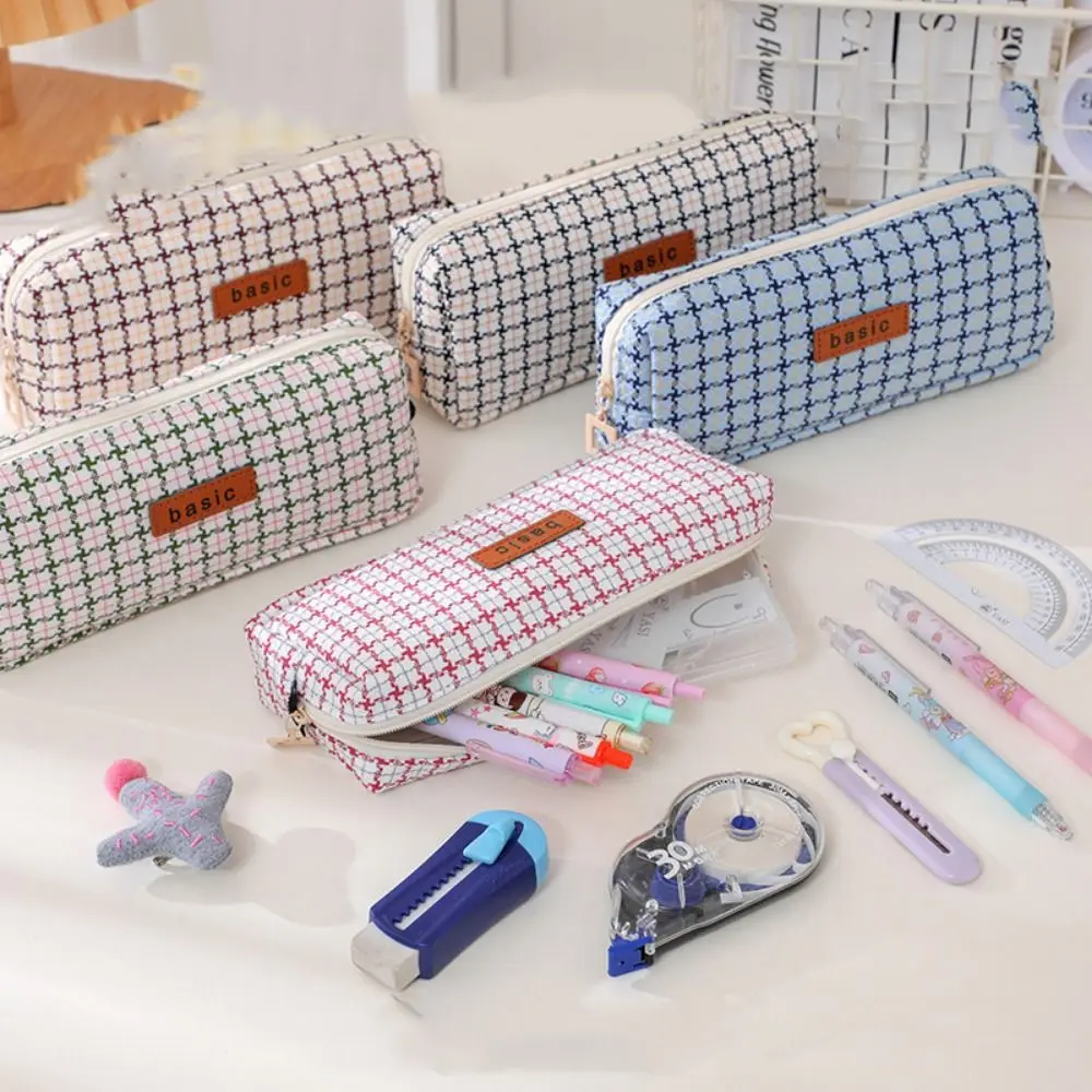 Kawaii Woven Pencil Case Large Capacity INS Simplicity Cosmetic Storage Bag Dopamine Scratch-proof Pen Bag Student Supplies