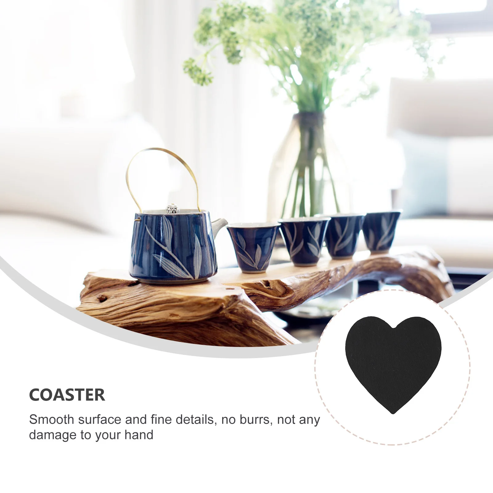 

3Pcs Natural Coaster Creative Heat-Resistant Heart Shape Cup Pad Protective Cup Mat for Home Office Restaurant